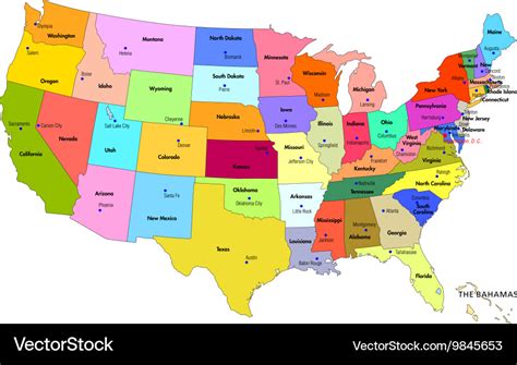 Map of usa with states and their capitals Vector Image