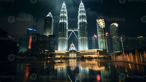 Night view of Petronas Towers. Generative AI 32976427 Stock Photo at ...