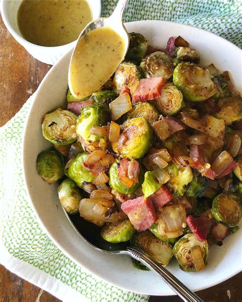 Roasted Brussels Sprouts & Ham with Sweet Mustard Drizzle | Recipe ...