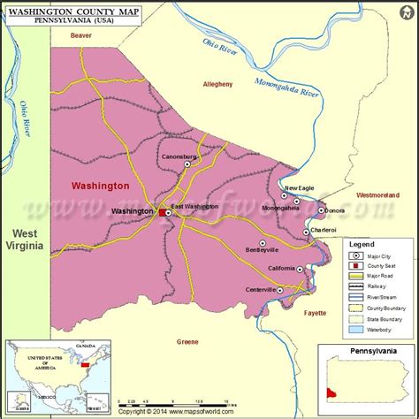 #Map of Washington County in Pennsylvania, USA Monongahela, Railay ...