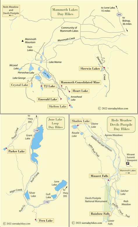 Mammoth Lakes Day Hikes Map