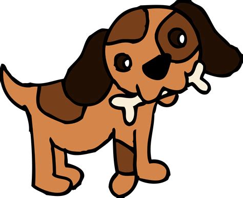 Cute Puppy Dog With Bone - Free Clip Art