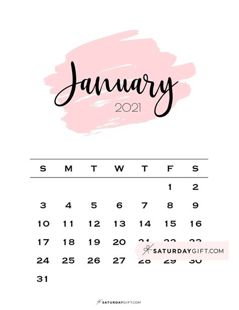 January 2024 Calendar - 20 Cute & FREE Printables | SaturdayGift ...