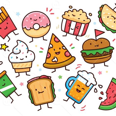 Food Doodle Food Cute Characters Clipart Pizza Burger Ice - Etsy in ...