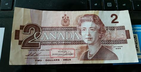 1986 Two Dollar Canadian Bill Lightly Circulated