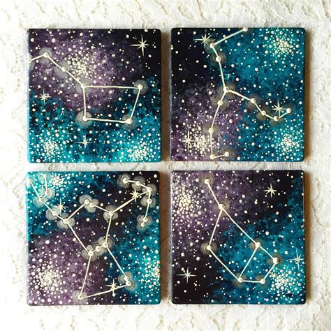 Hand Painted Galaxy Constellation Ceramic Coaster Set | Painting galaxy ...