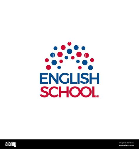 English school logo Blue red dot sun or rainbow icon above english ...