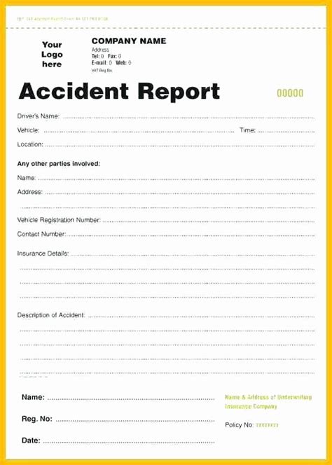 Vehicle Accident Report form Template Best Of Work Accident Report form ...