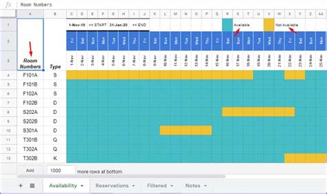 Reservation and Booking Status Calendar Template in Google Sheets