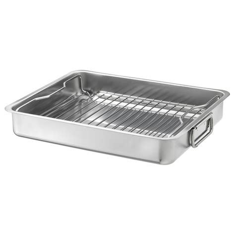 KONCIS roasting pan with grill rack, stainless steel, 16x13" - IKEA