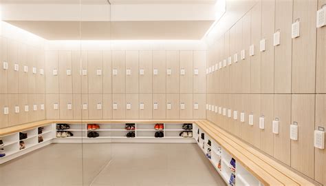 Light filled locker room for office building by Five at Heart. Gym ...