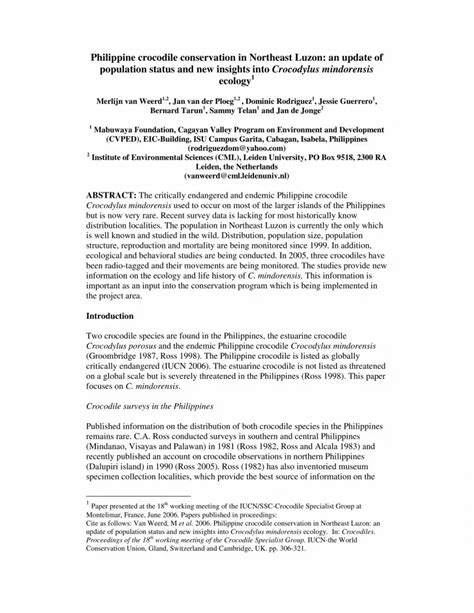 Philippine crocodile conservation in Northeast Luzon: an update of ...