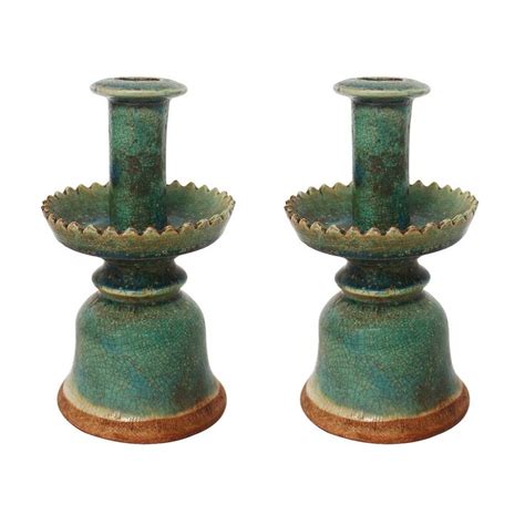 Rooms & Gardens — Green Glazed Candlesticks Pair | Maison