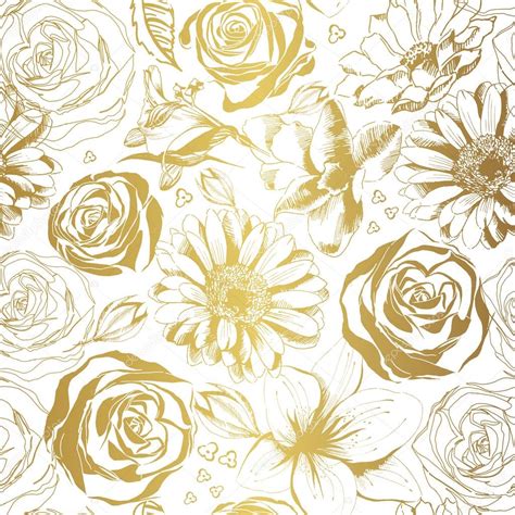 Elegant white pattern with gold flowers. Vector illustration. Stock ...