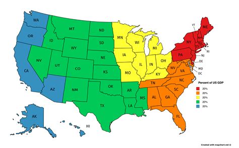 5 Regions in the USA with equal GDP made with mapchart.net[1200x746][OC ...