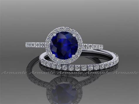 Blue and White Sapphire Wedding Ring Set.