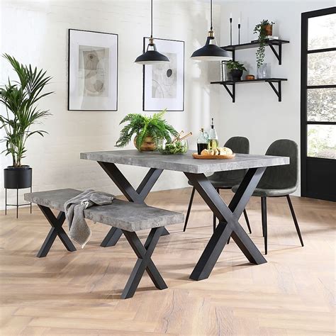 Franklin Industrial Dining Table, Bench & 2 Brooklyn Chairs, Grey ...