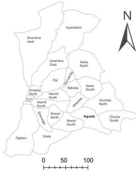 Map of Anambra State, Nigeria showing 21 Local Government Areas ...