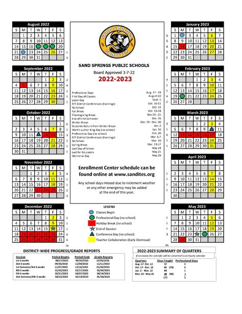 Approved School Calendars | Sand Springs Public Schools