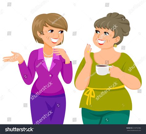 Two Mature Women Talking Happily Stock Vector (Royalty Free) 218792386 ...