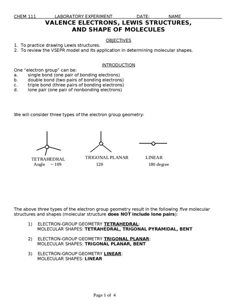 Valence Electrons, Lewis Structures, and Shape of Molecules | CHEM 111 ...