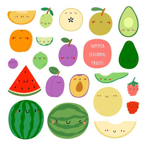 Super cute illustration - Seasonal Summer Fruits. Hand drawn collection ...