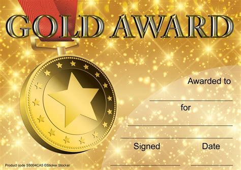 30 Gold Award Certificates for school teachers, 250gsm A5 silk finish ...