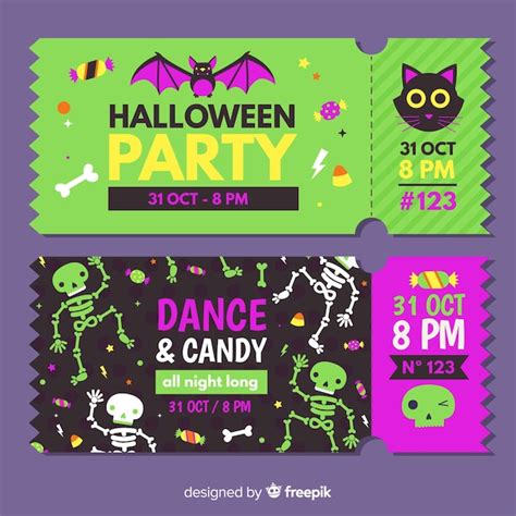 Free Vector | Colorful hand drawn halloween party ticket template