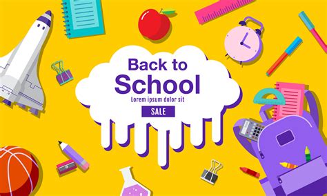 Back to School Banner with Supplies on Yellow 833447 Vector Art at Vecteezy