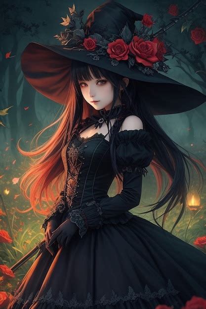 Premium Photo | Gothic Enchantress Dynamic Anime Girl Witch Illustration