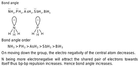 THE CORRECT INCREASING ORDER OF H M H BOND ANGLE IN NH3 , PH3 , SBH3 ...