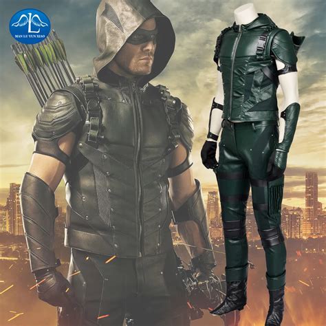 MANLUYUNXIAO Green Arrow Season 4 Cosplay Costume Oliver Queen Green ...