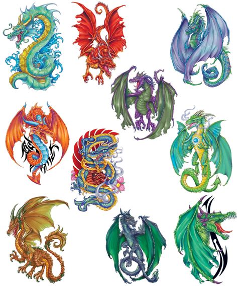 Buy Fantasy Dragons Temporary Tattoos, Set of 10 Colorful Dragon ...