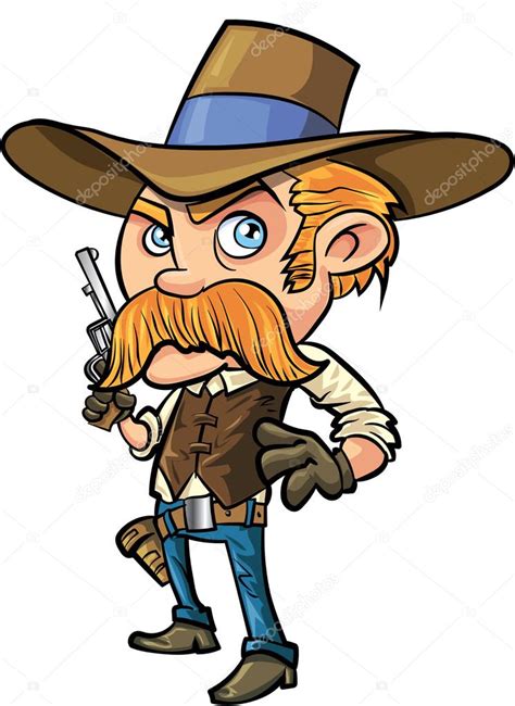 Illustration de Mignon cowboy dessin animé avec moustache par ...