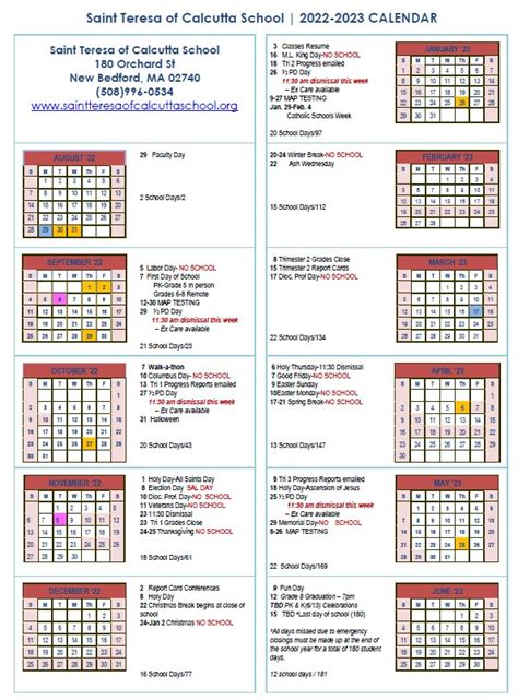 Calendars | Saint Teresa of Calcutta School