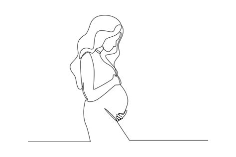 Single one line drawing Young beautiful pregnant woman standing with ...