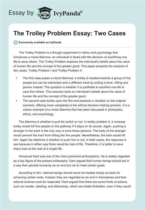 The Trolley Problem Essay – 818 Words | Essay Example