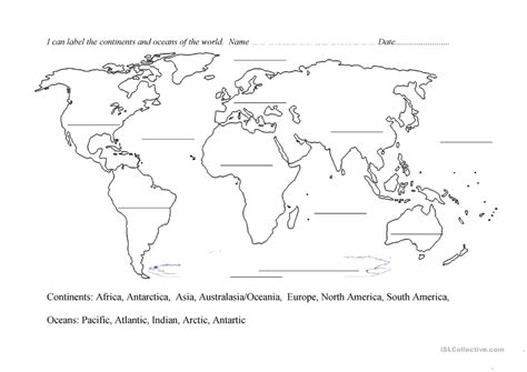 Continents And Oceans Map Quiz Printable