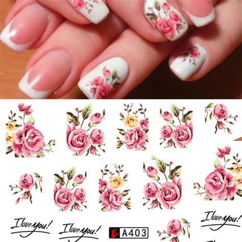 5 Sheets Pink Rose Flower Nail Water Decals Elegant Floral Nail Art ...