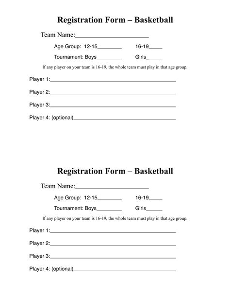 Basketball Registration Form Template Word