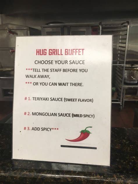 Menu at Hug Grill Buffet restaurant, Hillsboro