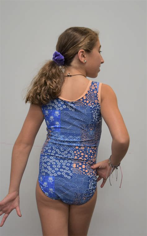 Blue Patchworks gymnastics leotard