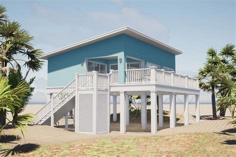 2-Story 2-Bedroom Coastal Beach Stilt-house for Tiny Living (House Plan)