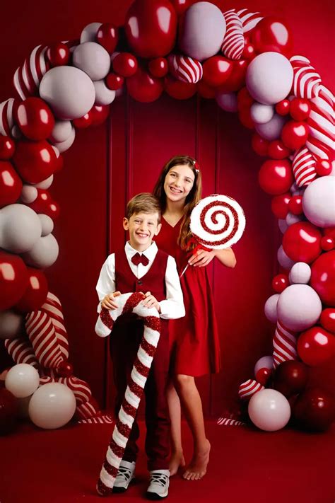 Kate Candycane Balloons Arch Red Wall Backdrop for Photography