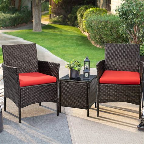 Walnew 3 PCS Outdoor Patio Furniture PE Rattan Wicker Table and Chairs ...