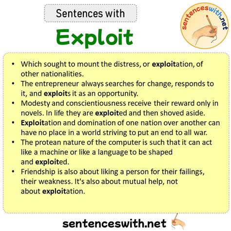 Sentences with Exploit, Sentences about Exploit - SentencesWith.Net