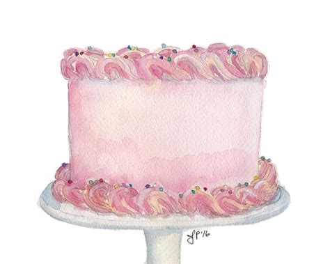 Pink Cake Still Life Watercolor Painting Classic Birthday | Etsy