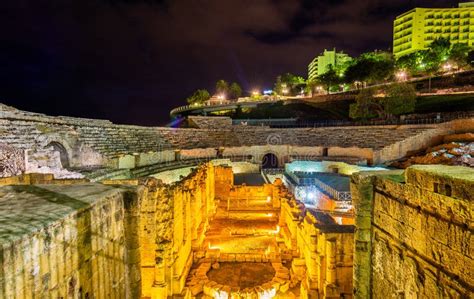 Tarragona Amphitheatre at Night - Catalonia, Spain Stock Photo - Image ...