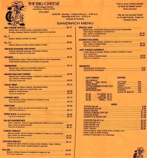 Menu at Big Cheese, Columbus