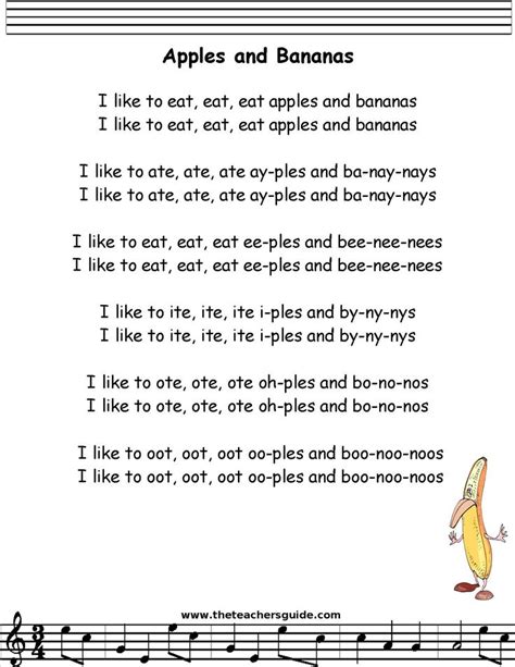 apples and bananas song lyrics - Bing Images | Preschool songs ...